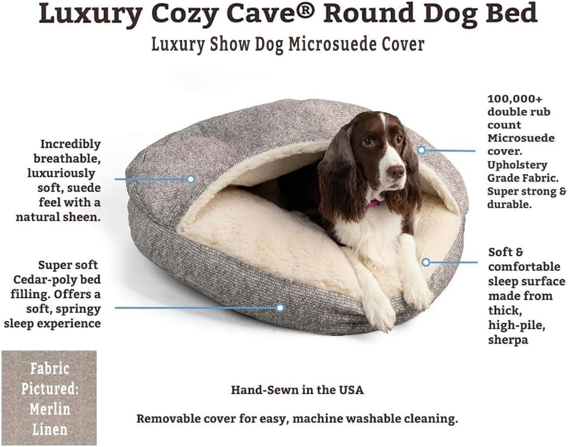 Snoozer Luxury Cozy Cave Dog Bed - Indoor Dog Bed with Cover Cave, Covered Calming Burrow for Small & Medium Sized Pets with Blanket Attached, Enclosed, Washable - Large, Palmer Indigo