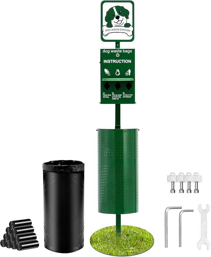 VEVOR Dog Waste Station, 11.5 Gallon Pet Waste Station with Lockable Bag Dispenser, 50 Can Liners & 600 Waste Bags, Outdoor Pet Poop Station for Apartments, Parks, Backyard, Dog Waste Disposal System