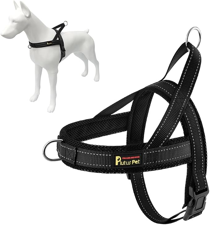 Plutus Pet No Pull Dog Harness for Large Dogs, Breathable Mesh Padded | Adjustable Reflective with Handle, Escape Proof, Quick Fit Pet Vest, Front Clip, for Training and Walking, Black, L
