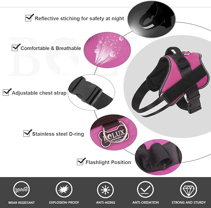 Dog Harness, No-Pull Reflective Dog Vest, Breathable Adjustable Pet Harness with Handle for Outdoor Walking - No More Pulling, Tugging or Choking (Rose red, XS)