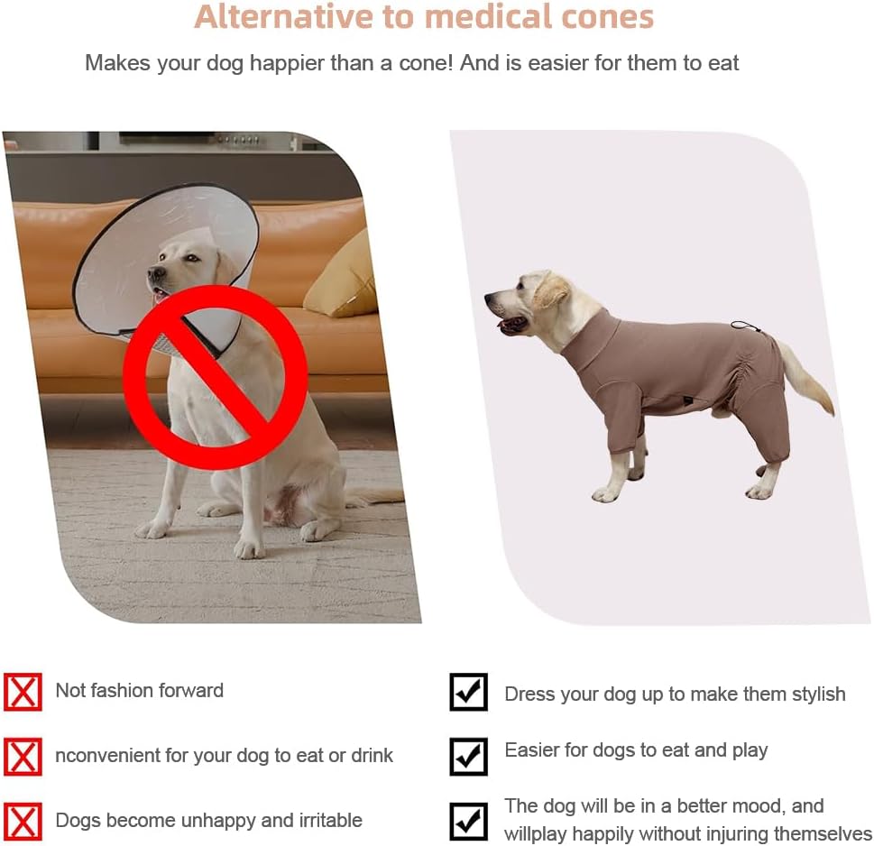 Dog Pyjamas PJS Sweater Clothes and Home Clothing Suitable for Large to Giant Breeds of Dogs, Dog Surgery Recovery Suit, Extra-Large Stretch Fabric, Four-Legged (Thickened Coffee, 6XL)