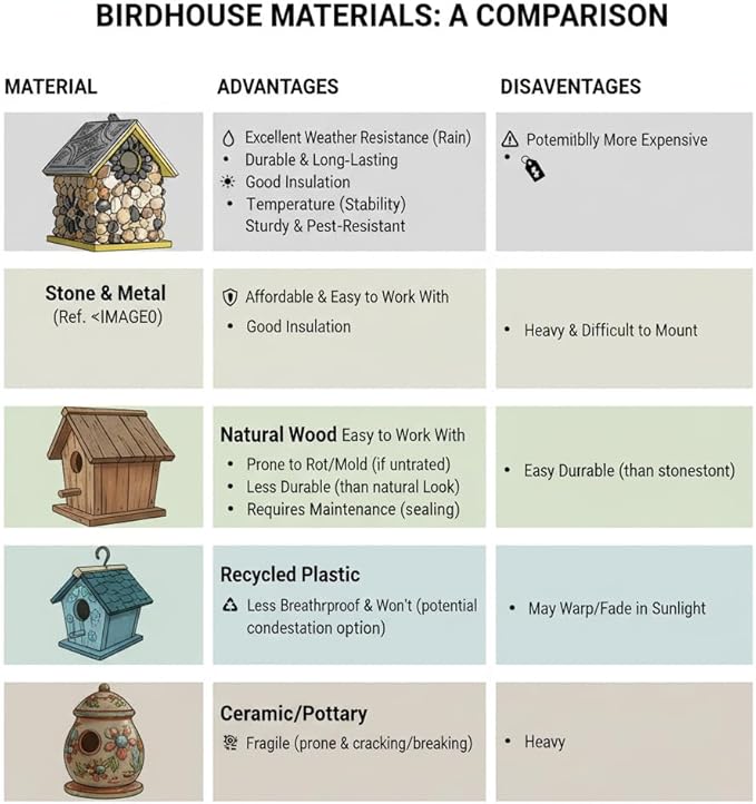 Masterpiece Bluebird Bird House for Outside Clearance, River Pebbles Cedar Bird House Bird Feeder for Outdoor, Hanging Birdhouse for Outside, Pole Mountable Birdhouse, 10 Yrs Lasting (Yellow)