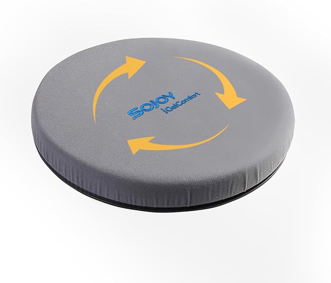 Sojoy iGelComfort Deluxe Gel Swivel Seat Cushion with Supportive Memory Foam 360 Degrees Rotating Seat Cushion for Home,Stool Chair,Office (Gray, 15.5 * 15.5 * 2.5)