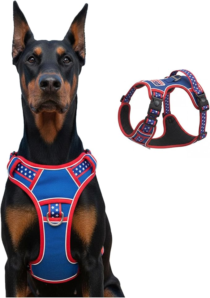 Extra Large Dog Harness, Heavy Duty Patriotic Pet Vest for German Shepherd, Golden Retriever, No Pull XL Puppy Chest Harness with Neck Buckles & Handle, Tactical Doggie Walking Gear (X-Large)