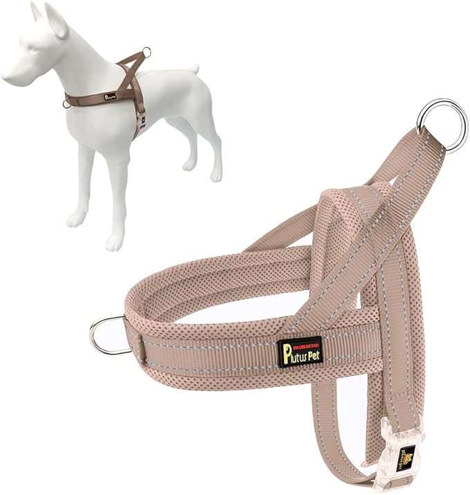 Plutus Pet No Pull Dog Harness for Puppy Small Dogs, Breathable Mesh Padded | Adjustable Reflective with Handle, Escape Proof, Quick Fit Pet Vest, Front Clip, for Training and Walking, Beige, XXS