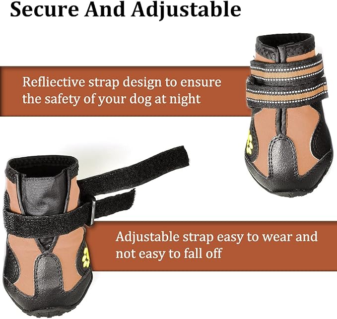 CovertSafe& Dog Boots for Dogs Non-Slip, Waterproof Dog Booties for Outdoor, Dog Shoes for Medium to Large Dogs 4Pcs with Rugged Sole Black-Brown