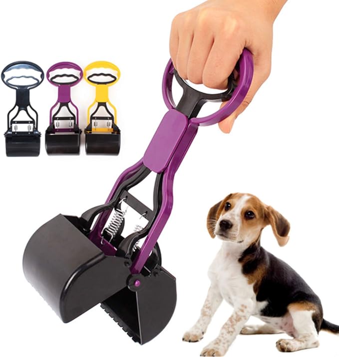 Pet Pooper Scooper for Large & Small Dogs,Pet Waste Removal,Jaw Claw Bin for Grass and Gravel,Heavy Duty Dog Waste Cleaner,Easy to Use for Grass, Dirt, Gravel Pick Up,Purple