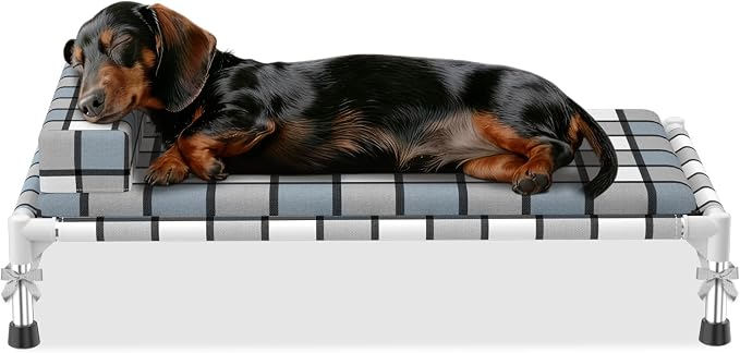 Elevated Dog Bed with Cushion & Bolster, Raised Dog Beds with Pillow & Mat | Medium Cooling Lifted Indoor Outdoor Portable Lifted Pet Cot Stainless Steel Frame Indoor Outside Breathable Hammock Beds