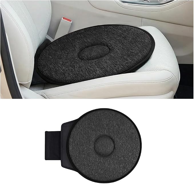 360 Degree Swivel Car Seat Cushion, Round Rotating Non Slip Vehicle Chair Pad for Elderly Support, Portable Removable Automotive Interior Seat Assist Pad, Universal for Sedan RV Truck (Black)
