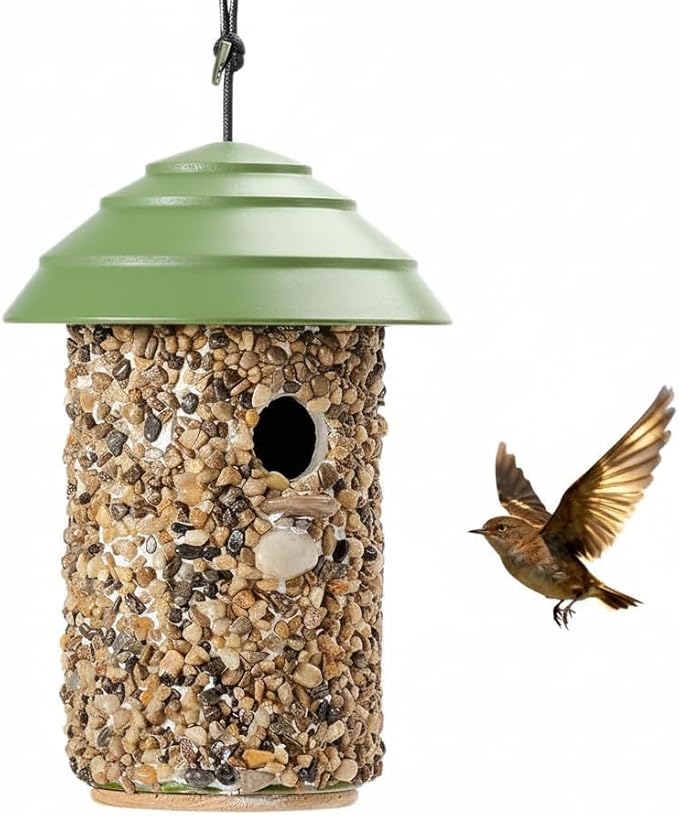 CEDAR ALPHA Pebble Stone Bird House for Outside Clearance, HDPE Roof Bird House for Outdoor, Heavy Duty Stone, Hanging Birdhouse for Outside, Wren House 10 Year Lasting (Green)