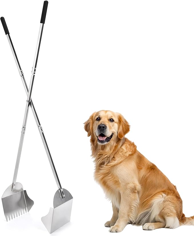 AugFir Lightweight Stainless Steel 48" Pooper Scooper for Large Dogs, Heavy Duty Dog Pooper Scooper Large Opening Long Handle for Pet Waste Removal, Grass, Dirt, Gravel,Yard, Indoor, Outdoor