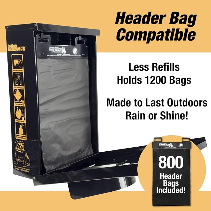 Dog Waste Station Dispenser Box - 800 FREE Dog Poop Bags- Made of Rustproof Aluminum - Pet Waste Bag Dispenser with Lock and Rainguard - For Commercial Use, Parks, Condos, HOA (Black)
