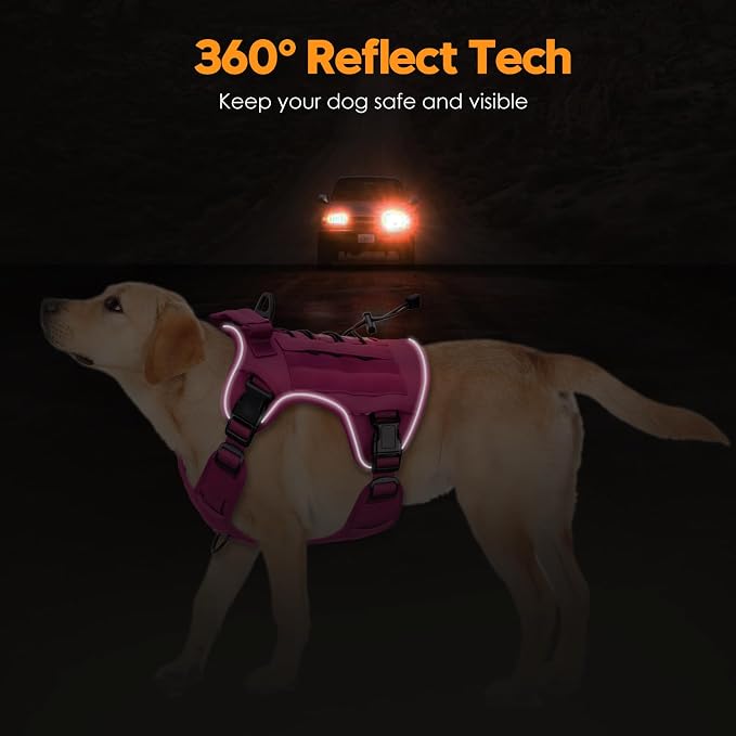 Heavy-Duty Tactical Dog Harness for Large Dogs, No Pull Adjustable Reflective Pet Vest with Molle System, K9 Military-Grade Control for Service Training, Outdoor & 10+ Breeds, Pink, X-Large