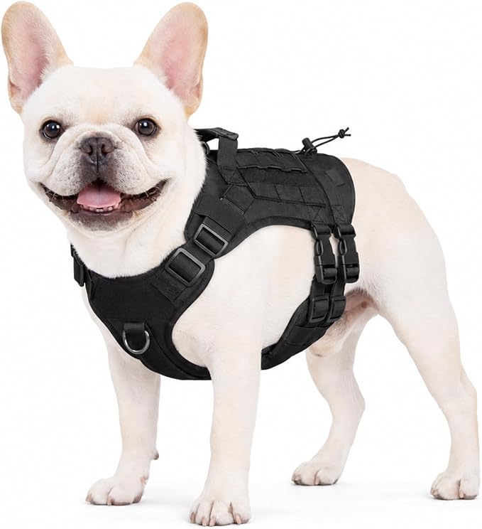 Tactical Dog Harness for Small Dogs, No Pull Vest with Control Handle, Heavy Duty Adjustable Reflective Pet Harness for French Bulldog, Pug, Puppy Walking, Training