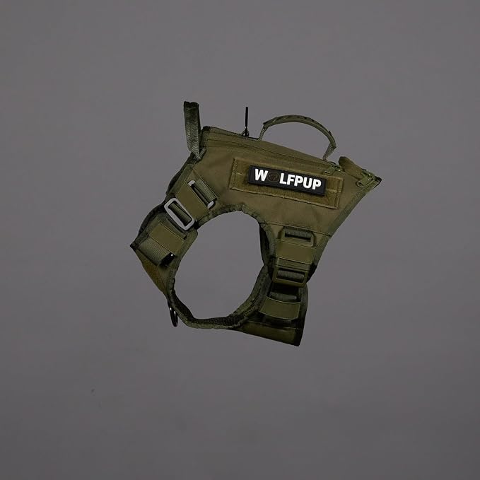 WOLFpak Tactical Dog Vest Harness No Pull Breathable MOLLE(OD Green, Large) | Dual Grab Handles, 1000D Nylon, Four-Point Adjustment, MOLLE Attachment Panels, Three Storage Pockets, Metal Alloy Buckles