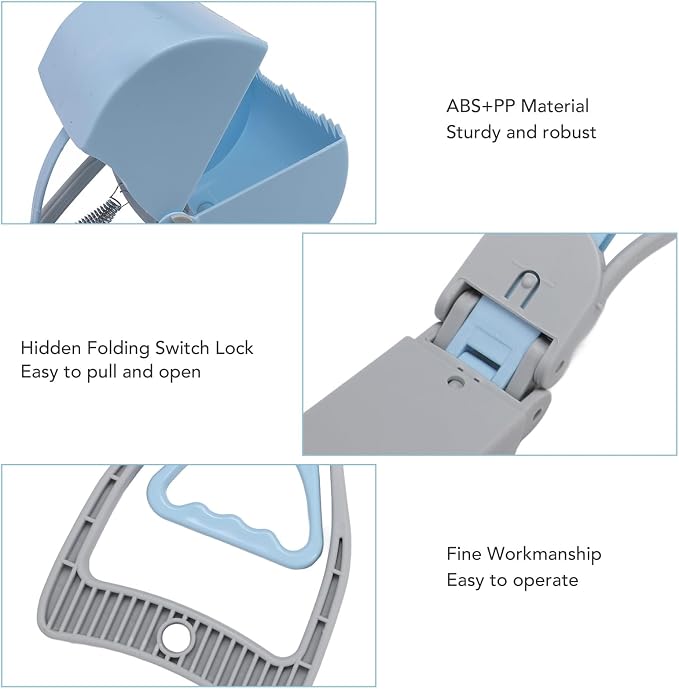 Focket Pooper Scooper for Dogs, Foldable Handle Large Opening Heavy Duty Pooper Scooper, Thickened Material Poop Scoop with Easy Grass Gravel Pick Up for Small and Large Dogs (Blue)