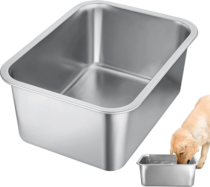 MEWTOGO 3 Gallons Extra Large Capacity Food Grade Stainless Steel Dog Bowls | Dog Water Food Bowl, No Spilling, Durable, Easy to Clean, for Large Breed Dogs Indoor Outdoor