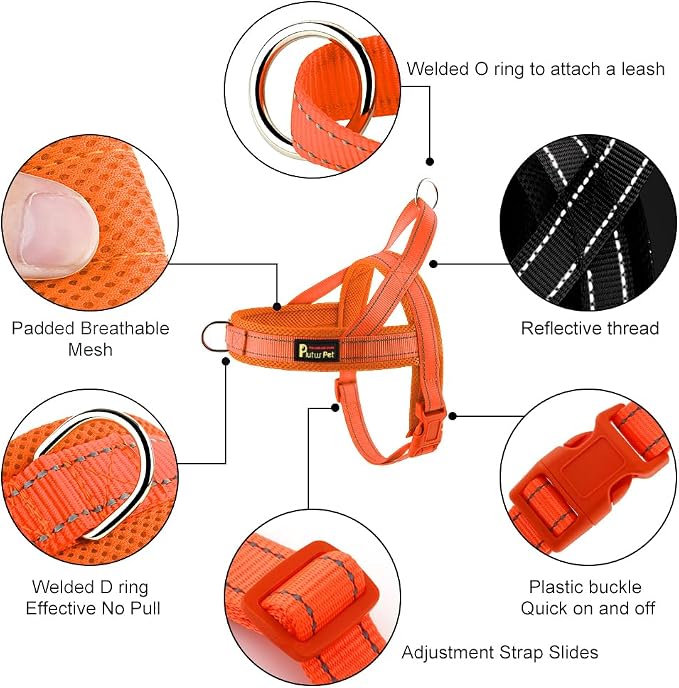 Plutus Pet No Pull Dog Harness for Puppy Small Dogs, Breathable Mesh Padded | Adjustable Reflective with Handle, Escape Proof, Quick Fit Pet Vest, Front Clip, for Training and Walking, Orange, XS