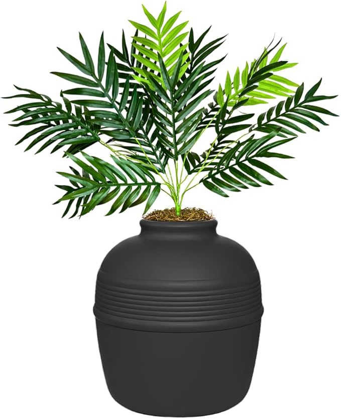 Good Pet Stuff Original Hidden Litter Box Planter, Decorative Cat Litter Enclosure with Carbon Filter, Artificial Palm Plant, Upgraded Design, Easy Clean Litter Tray, Essentials Kit, Black Suede