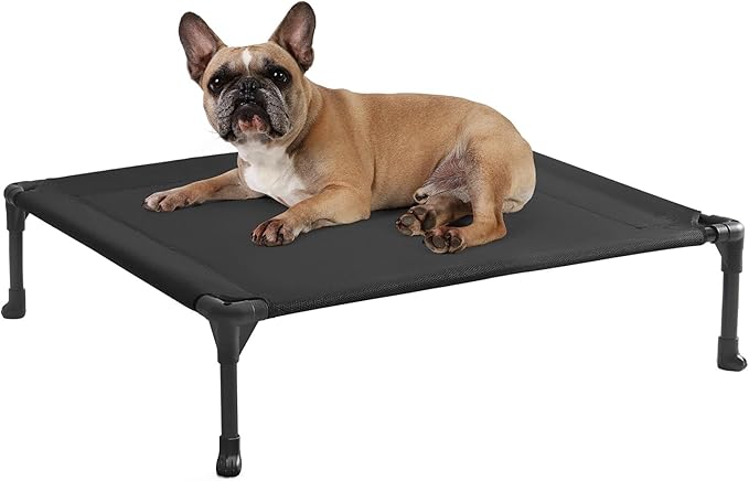 Veehoo Outdoor Elevated Dog Bed for Medium Dogs, Cooling Raised Dog Cots | Off-ground training platform, portable camping hammock, breathable mesh, easy to clean, no-tool setup, 32"x25", Black