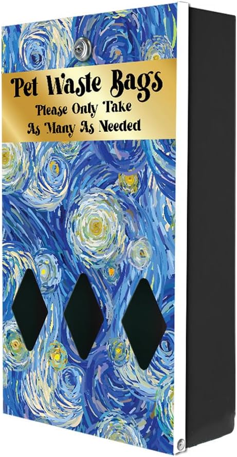 ZERO WASTE USA - Dispense-Art™ Low Profile Dog Waste Station - Starry Night | UV-printed aluminum low-profile station with 400 bags, 25 liners, 25% larger dispenser, rust-proof commercial design
