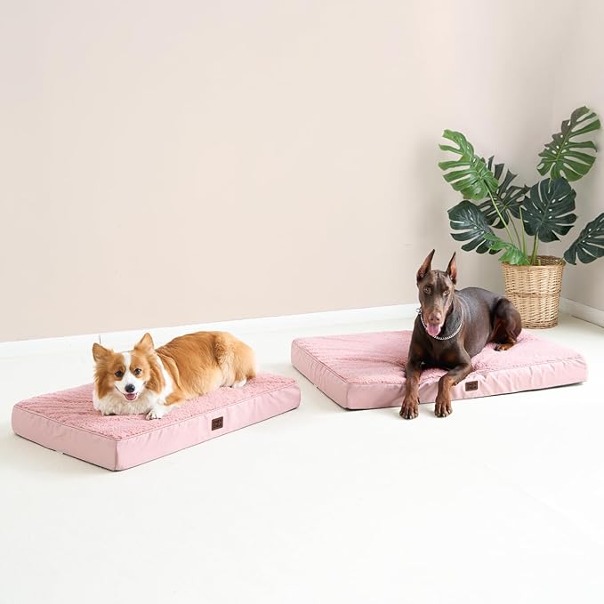 EHEYCIGA Orthopedic Dog Bed Large with Removable Washable Cover, 44IN Pink | Egg Crate Foam Support, Durable Oxford fabric, Non-Slip Bottom, Machine Washable, Soft Waterproof Plush Pet Bed Mat For Crate