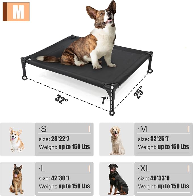 Garnpet Elevated Dog Bed for Medium Dogs, Raised Dog Cot Fits Up to 150 LBs, Heavy Duty Pet Cots with Durable Supportive Teslin Recyclable Washable Mesh, Indoor & Outdoor Pet Bed, Brown