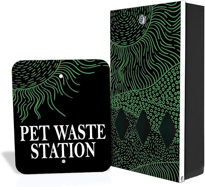Zero Waste USA - DISPENSE-ART™ Mini Dog Waste Station - Rolling Hills-Black | UV-printed aluminum bag station with 400 bags, 25% larger dispenser, installs beside existing trash cans, 10-year warranty