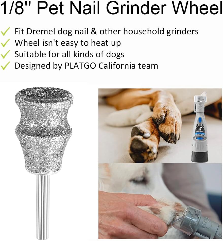 Diamond Dremel Dog Nail Grinder Attachment, Diamond Rotory Bit for Dogs&Pets Nail Care, 1/8'' Pet Nail Grinder Wheel Work with Dremel Sanding Drums for Animals Nail Care & Home Grinder Tools