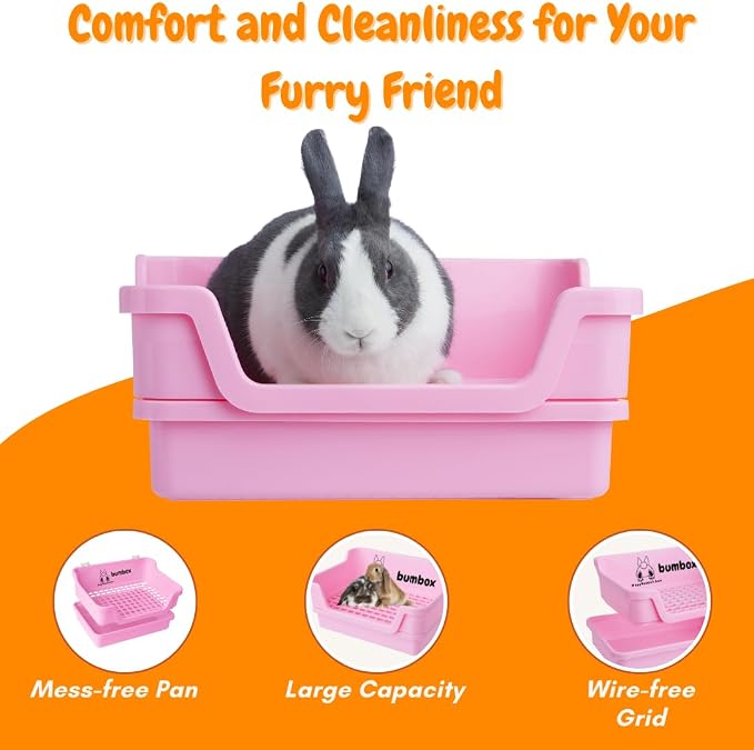 HoppScotch.bun Bumbox Large Rabbit Litter Box, 15.75" Training Cage with Plastic Grid for Small Animals, Indoor/Outdoor, Pink
