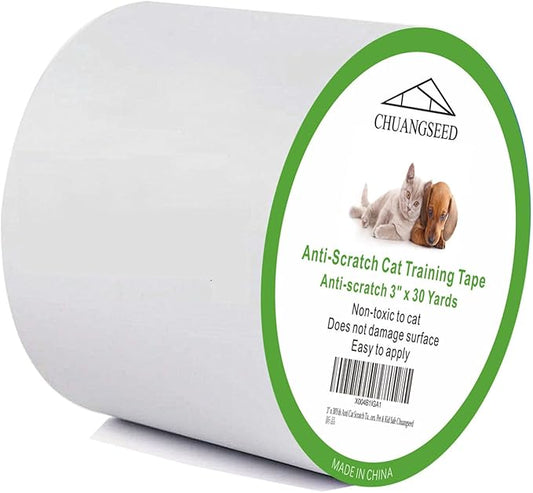 Chuangseed Anti-Cat Scratch Tape - 3" x 30Yds, Clear Double-Sided Cat Scratch Deterrent for Furniture, Carpet, Doors, Pet & Kid Safe