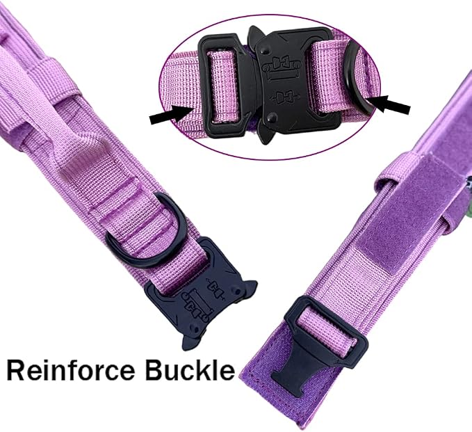 Tactical Dog Collar Adjustable Military Nylon Dog Collar with Control Handle and Heavy Duty Metal Buckle for Medium and Large Dogs (Purple,L)