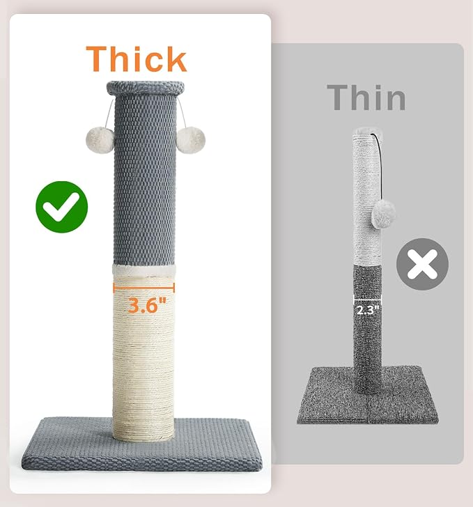 Made4Pets Cat Scratching Post with Sisal & Carpet for Indoor Cats, 23.6" | Cat Scratcher with Wide Stable Base, Interactive Hanging Toys, Ideal for Kittens, Small Cats and Everyday Indoor Play