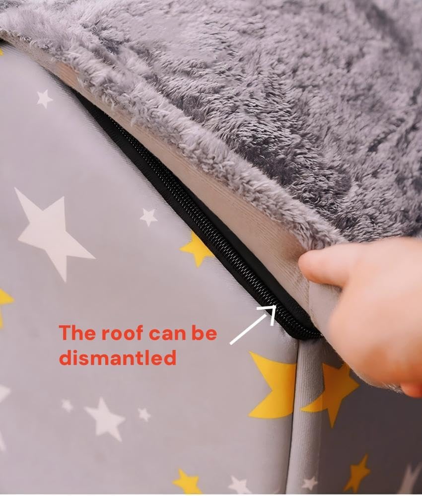 Scnbom Dog House Indoor Puppy Cave Cat Nest Kennel Pet Bed Portable Memory Sponge Foldable Houses with Cushion (Grey, S:Size fits 3.5kg/8lbs (Pets))