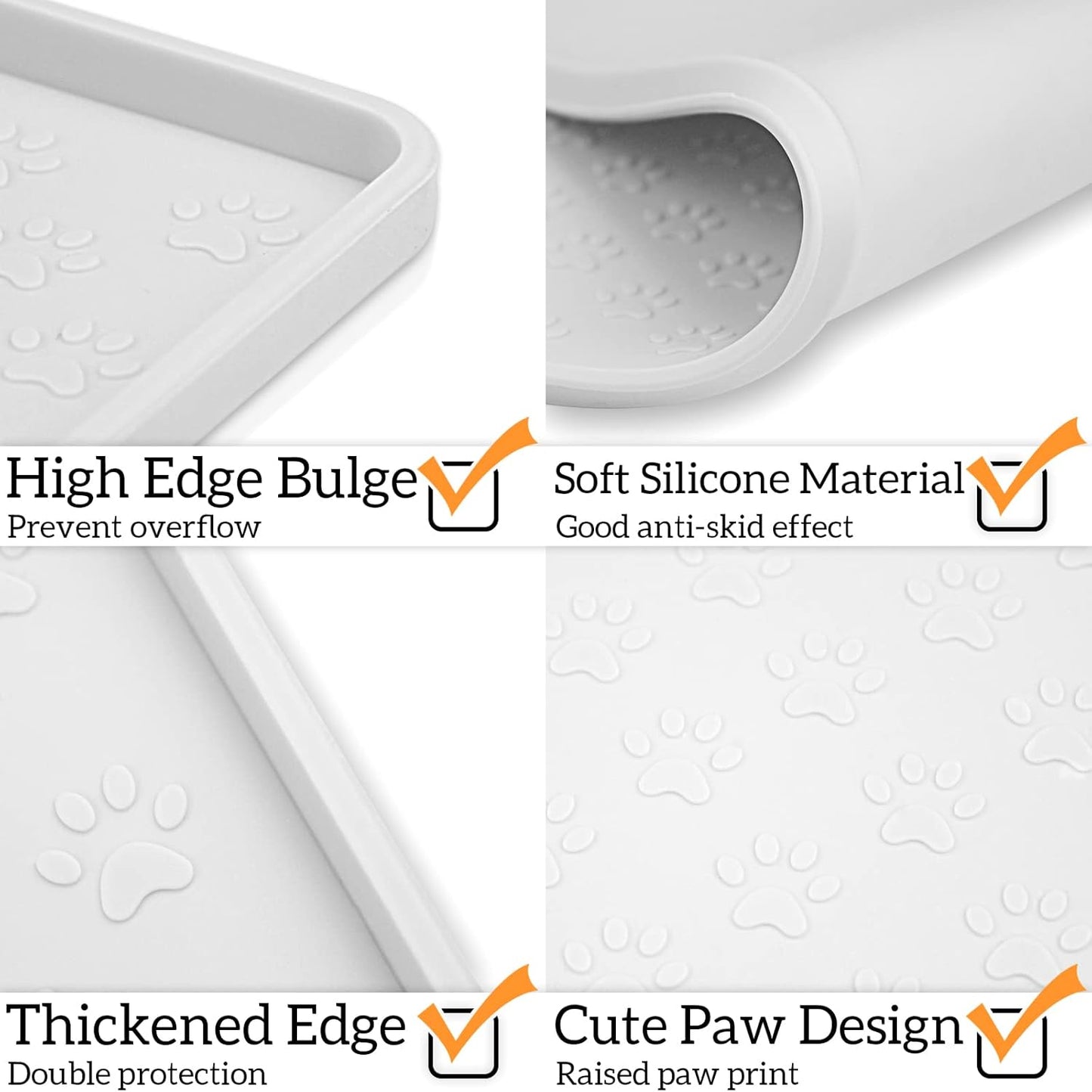 Ptlom Pet Placemat for Dog and Cat, Waterproof Silicone Pet Feeding Bowl Mats for Food and Water, Small Medium Large Dogs Mat Prevent Residues from Spilling to Floor, White, 31.5" 23.6"