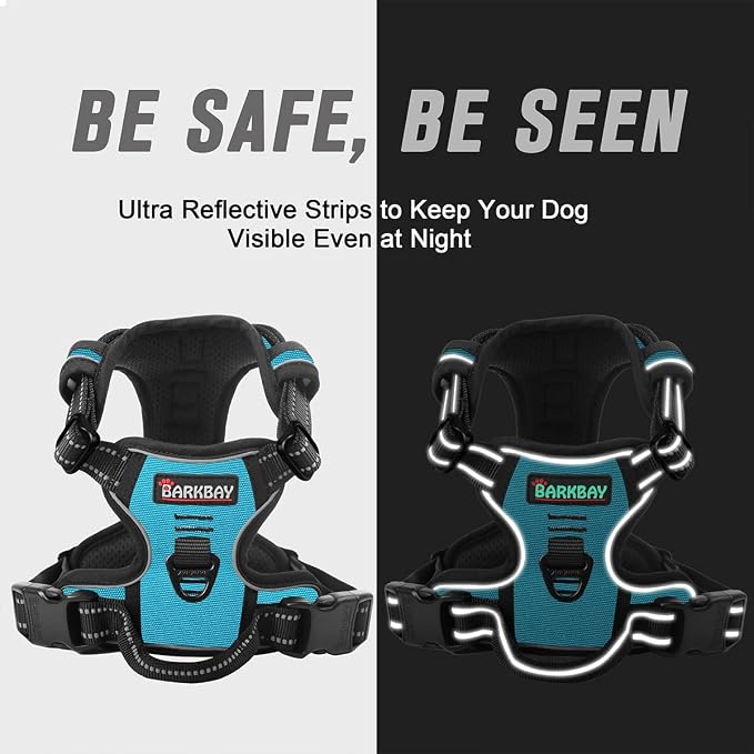 BARKBAY Dog Harness No Pull for Small Sized Dog Front Back Clips,Dog Vest | Soft Padded No Choke With Handle,Easy On&Off,Adjustable Reflective For Walking Training Running(Blue,XS)