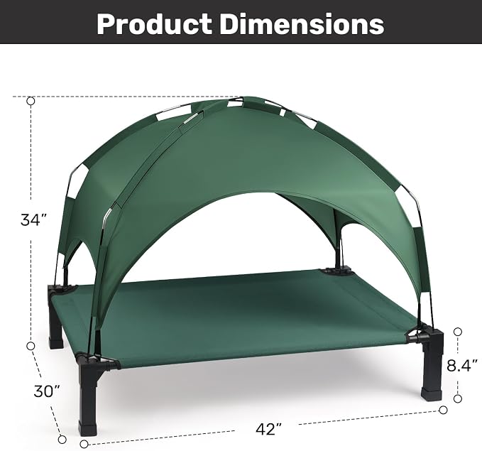 Elevated Dog Bed with Removable Canopy, Portable Dog Cot with Sun Protection Shade Tent, Raised Pet Cooling Cot Bed for Dogs, 42in