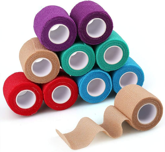 LotFancy Vet Wrap for Horses Dogs, 10 Pack, 2 inch x 5 Yards Self Adhesive Bandage Wrap, Breathable First Aid Tape for Pets Leg Foot Ankle Elbow Knee Paw, Assorted Colors