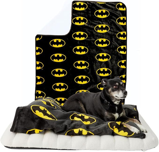 Franco Pet Batman DC Comics Bat Shield Logo Super Soft Cozy Waterproof Sherpa-Backed Blanket Throw for Medium Dogs, Couch/Bed/Car, 40x50 (Officially Licensed Product)