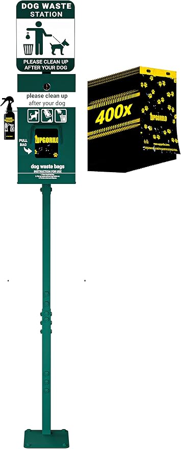 Mini Pet Waste Station - Pull Out Bags (400 Bags Included) - Original Glow in the Dark & Dog Poop Sign Dispenser with Hand Sanitizer Bottle