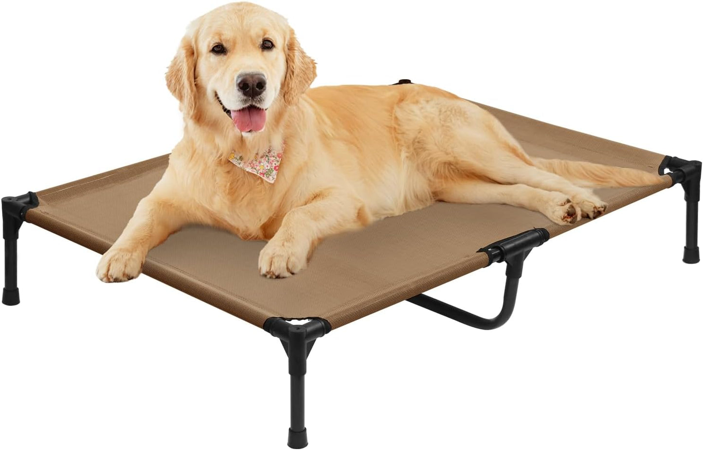 XL Elevated Dog Bed 51 Inch - Waterproof Raised Cooling Cot for 123lb Dogs, with Washable Breathable Mesh, All-Weather Outdoor Dog Bed with Non-Slip Feet, Brown