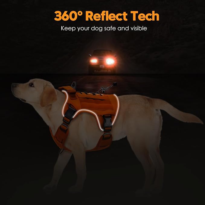 Heavy-Duty Tactical Dog Harness for Large Dogs, No Pull Adjustable Reflective Pet Vest with Molle System, K9 Military-Grade Control for Service Training, Outdoor & 10+ Breeds, Orange, X-Large
