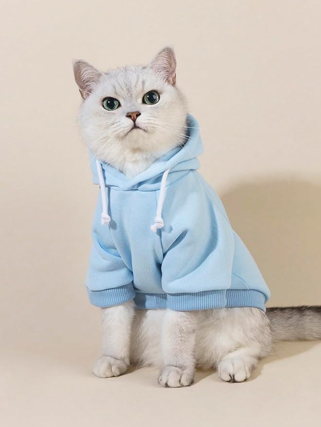 QWINEE Basic Dog Hoodie Sweatshirt Puppy Sweater Warm Cat Costumes Pet Clothes for Chihuahua Puppy Kitten Small Medium Dogs Light Blue Medium