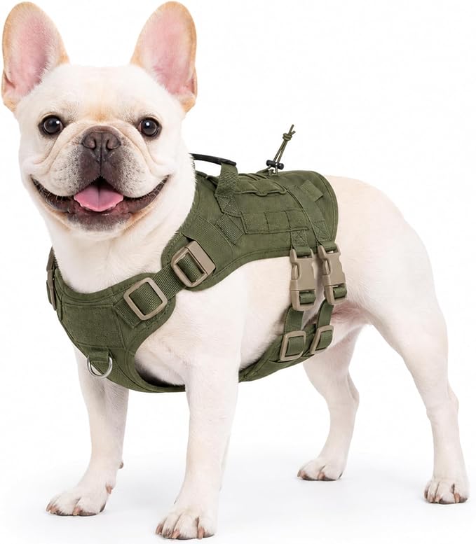 Tactical Dog Harness for Small Dogs, No Pull Vest with Control Handle, Heavy Duty Adjustable Reflective Pet Harness for French Bulldog, Pug, Puppy Walking, Training