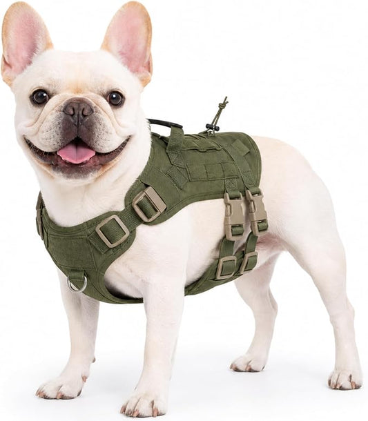 Tactical Dog Harness for Small Dogs, No Pull Vest with Control Handle, Heavy Duty Adjustable Reflective Pet Harness for French Bulldog, Pug, Puppy Walking, Training