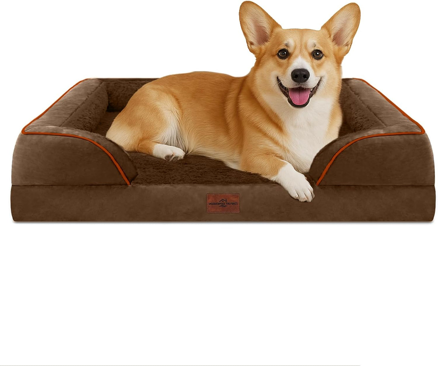 Comfort Expression Medium Dog Beds Waterproof Orthopedic Foam Dog Sofa Beds for Medium Large Dogs Comfy Pet Bed with Washable Removable Cover & Non-Slip Bottom(Medium,Chocolate Brown)