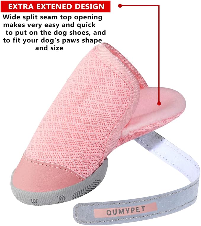 QUMY 4PCS Dog Shoes for Small Dogs, Hot Pavement Summer Puppy Dog Boots & Paw Protectors with Soft Anti-Slip Rubber Sole, Mesh Breathable Dog Booties for Hardfloors, Walking Running Pink Size 1