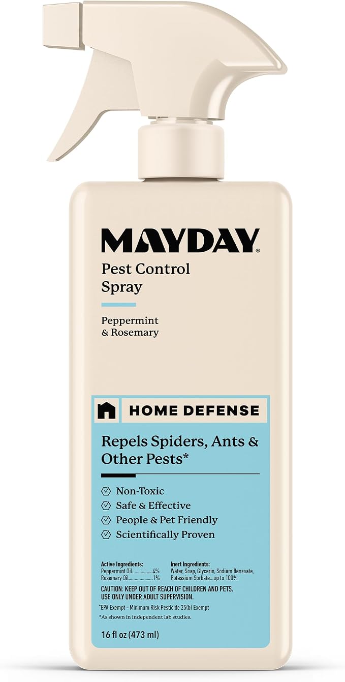 MAYDAY Pest Control Spray – Peppermint & Rosemary Natural Insect Spray for Spiders, Ants & Bugs – Scientifically Proven, Non-Toxic, Safe for Kids & Pets, Indoor & Outdoor – 16 oz