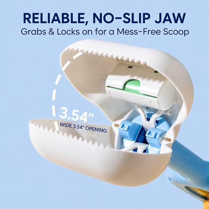 Dog Pooper Scooper with 120 Bags – Unbreakable & Durable One Handed Pickup Tool for Large & Small Dogs, Ready to Use Easy Clean Poop Catcher for Yard, Walks, Grass – Blue