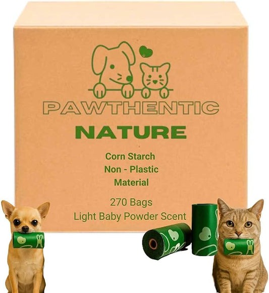 Dog Poop Bags – 270 Count Value Pack, Extra-Thick 18 Micron, Leak-Resistant, Strong & Durable for Dogs & Cats, Light Baby Powder Scent – PAWTHENTIC NATURE